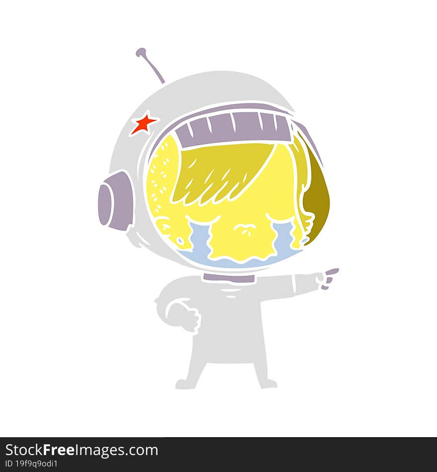 flat color style cartoon crying astronaut girl