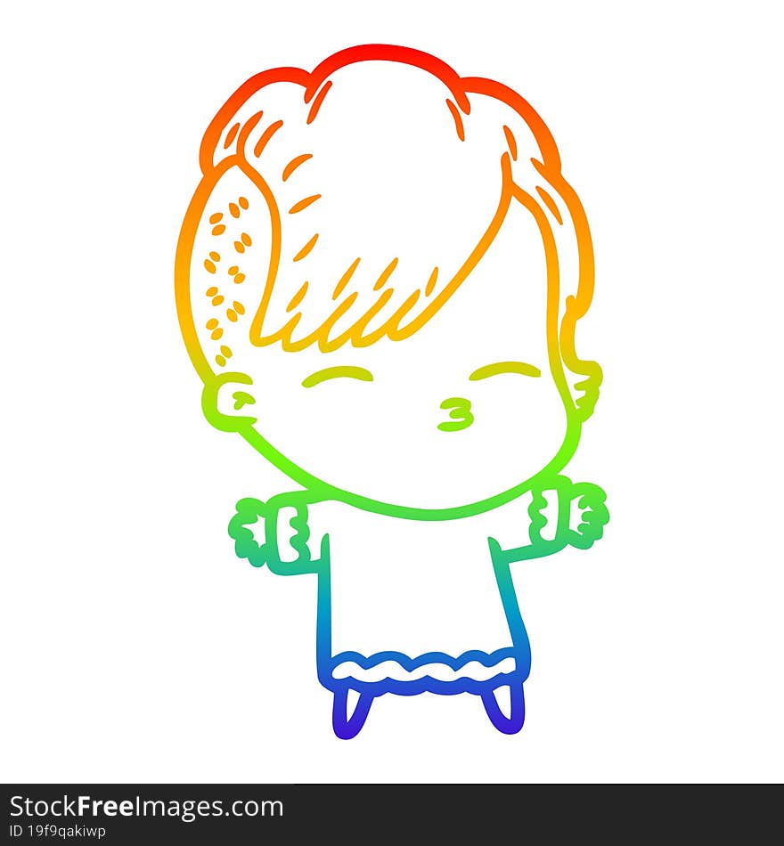 rainbow gradient line drawing cartoon squinting girl