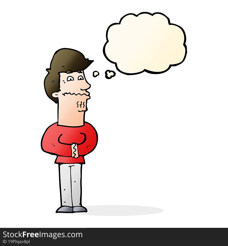 cartoon nervous man with thought bubble