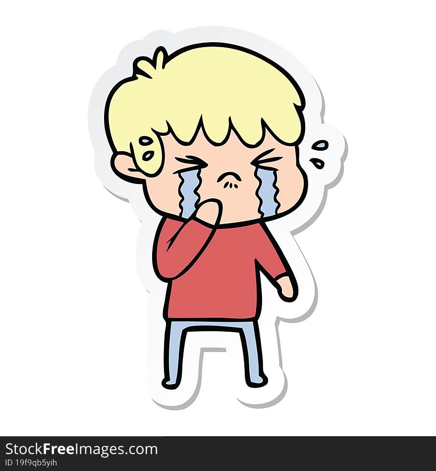 Sticker Of A Cartoon Boy Crying