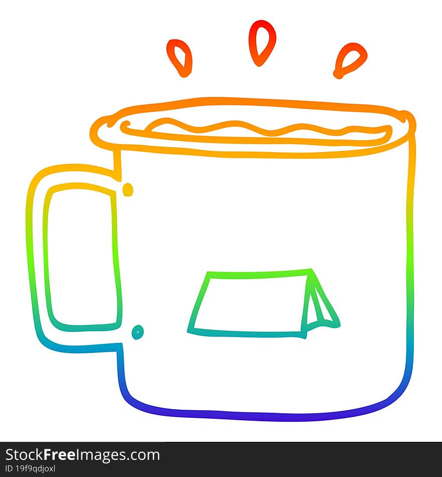 rainbow gradient line drawing of a cartoon camping mug