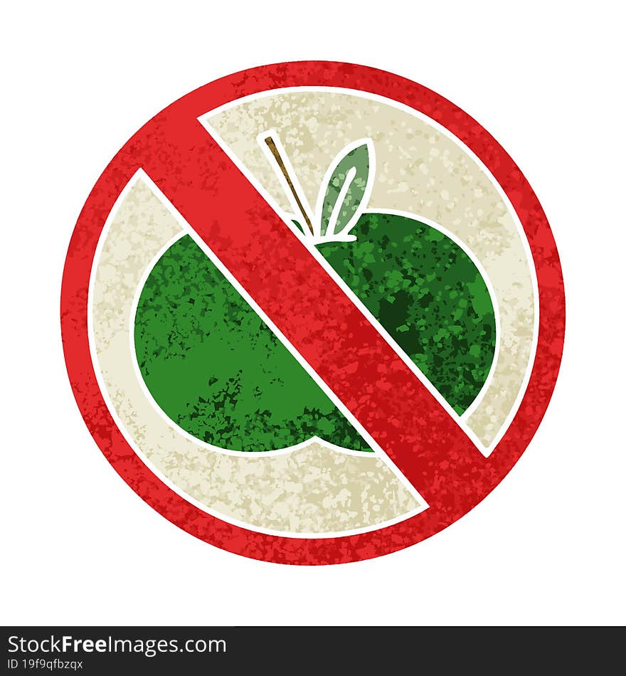 retro illustration style cartoon of a no fruit allowed sign