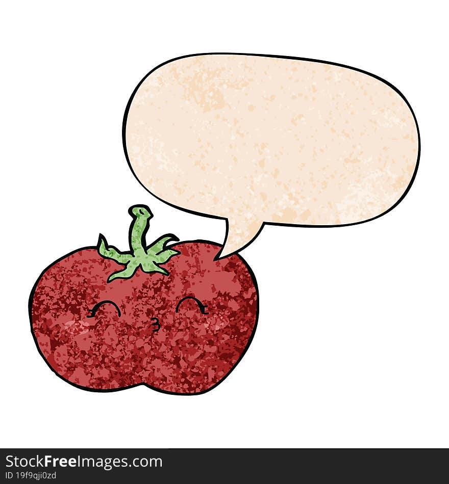 cartoon tomato and speech bubble in retro texture style