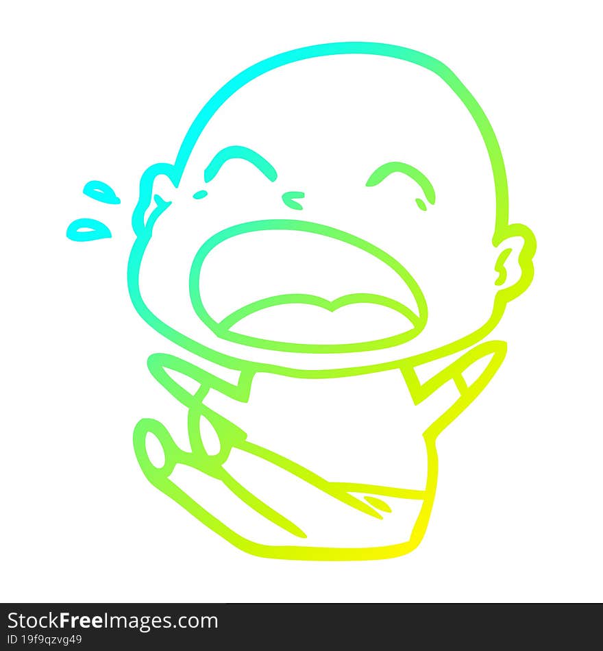 cold gradient line drawing cartoon shouting bald man