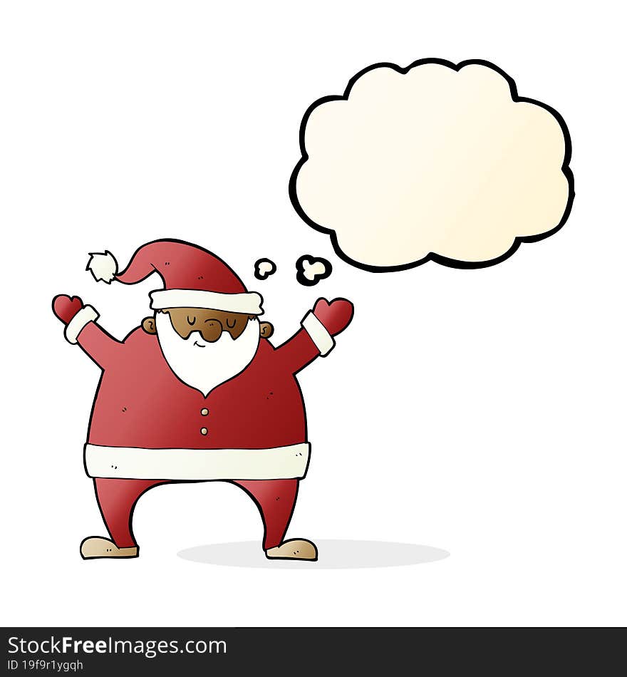 cartoon santa claus with thought bubble