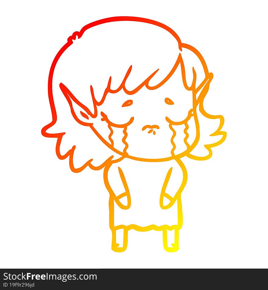 warm gradient line drawing cartoon crying elf girl