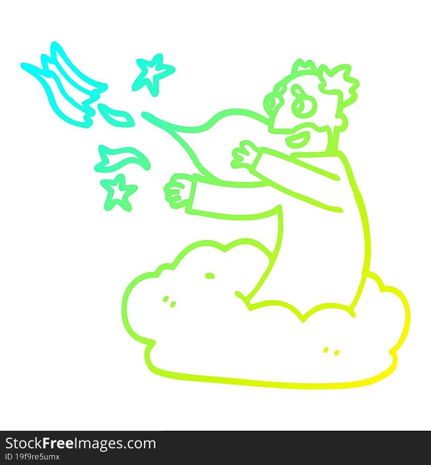 cold gradient line drawing cartoon god on cloud