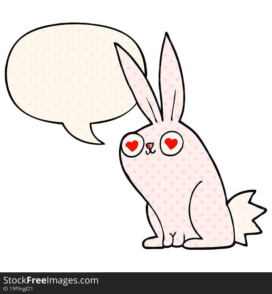 cartoon bunny rabbit in love with speech bubble in comic book style