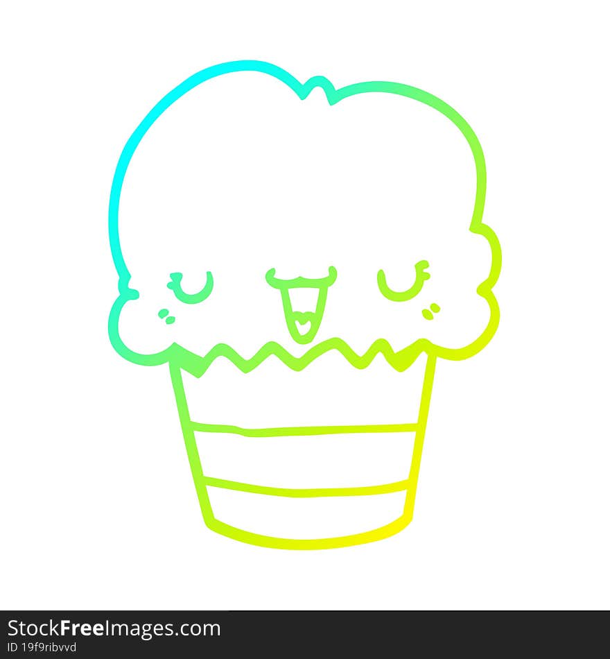 cold gradient line drawing cartoon cupcake with face