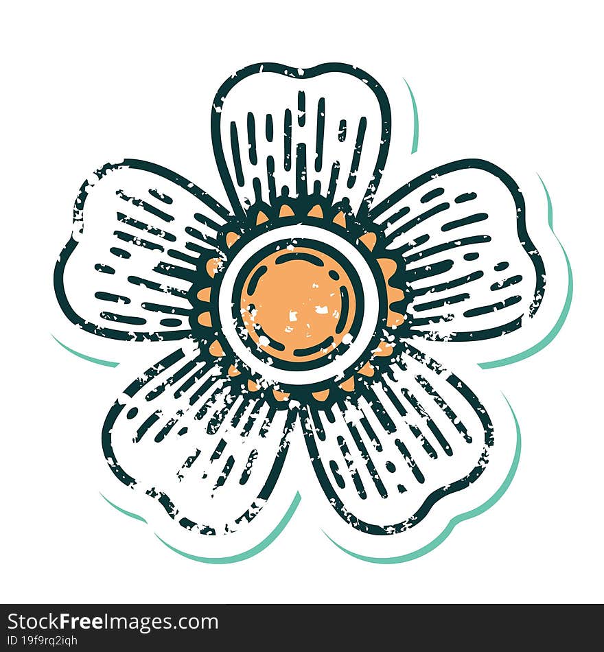 iconic distressed sticker tattoo style image of a flower. iconic distressed sticker tattoo style image of a flower