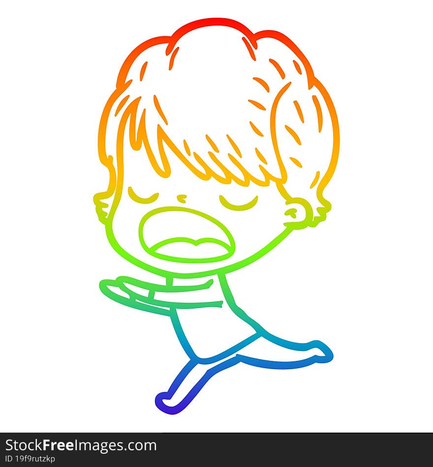 rainbow gradient line drawing of a cartoon woman talking