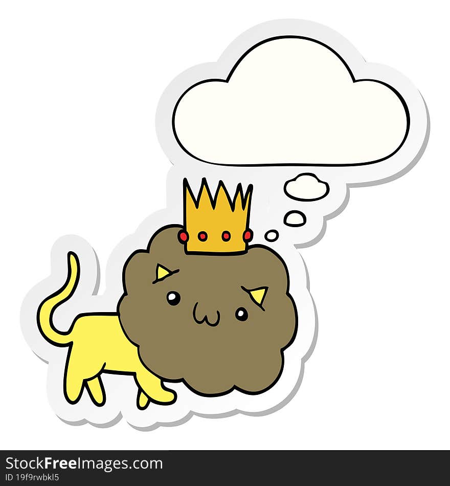 cartoon lion with crown and thought bubble as a printed sticker