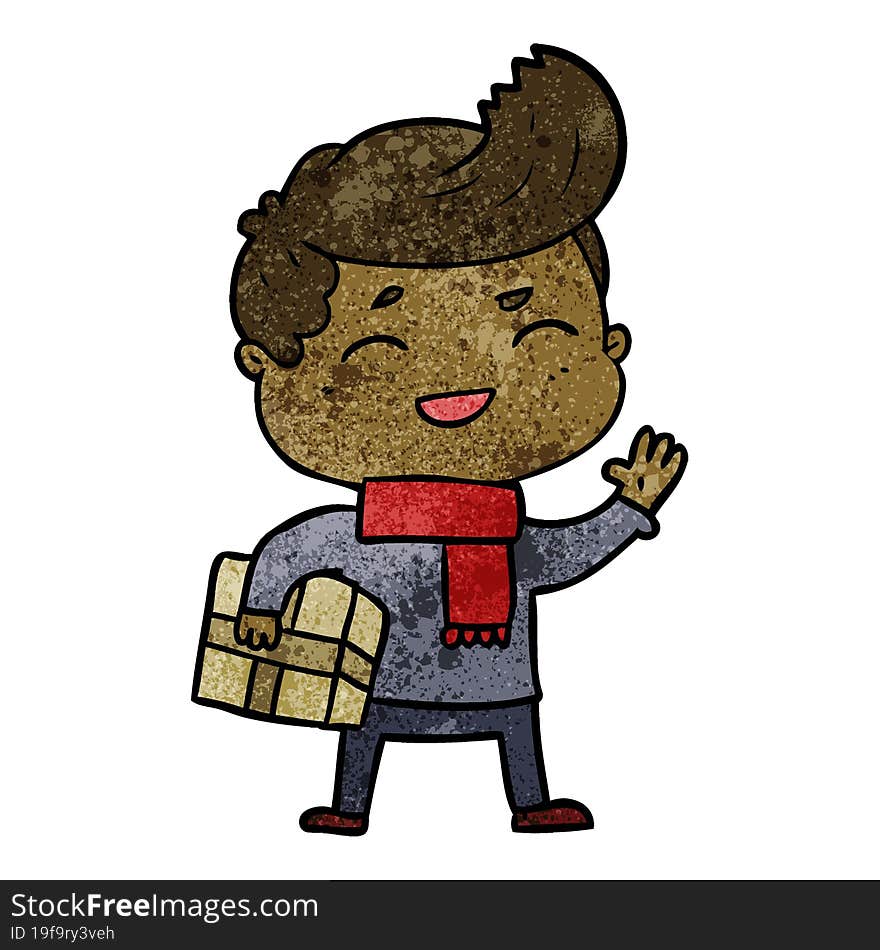 cartoon man laughing carrying parcel. cartoon man laughing carrying parcel