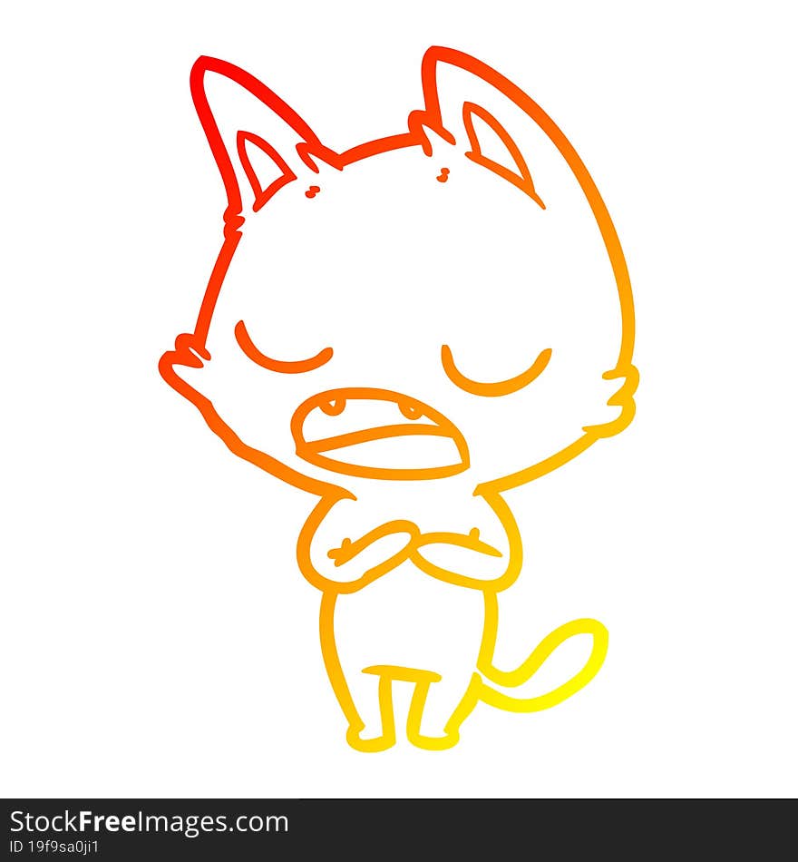 warm gradient line drawing of a talking cat cartoon