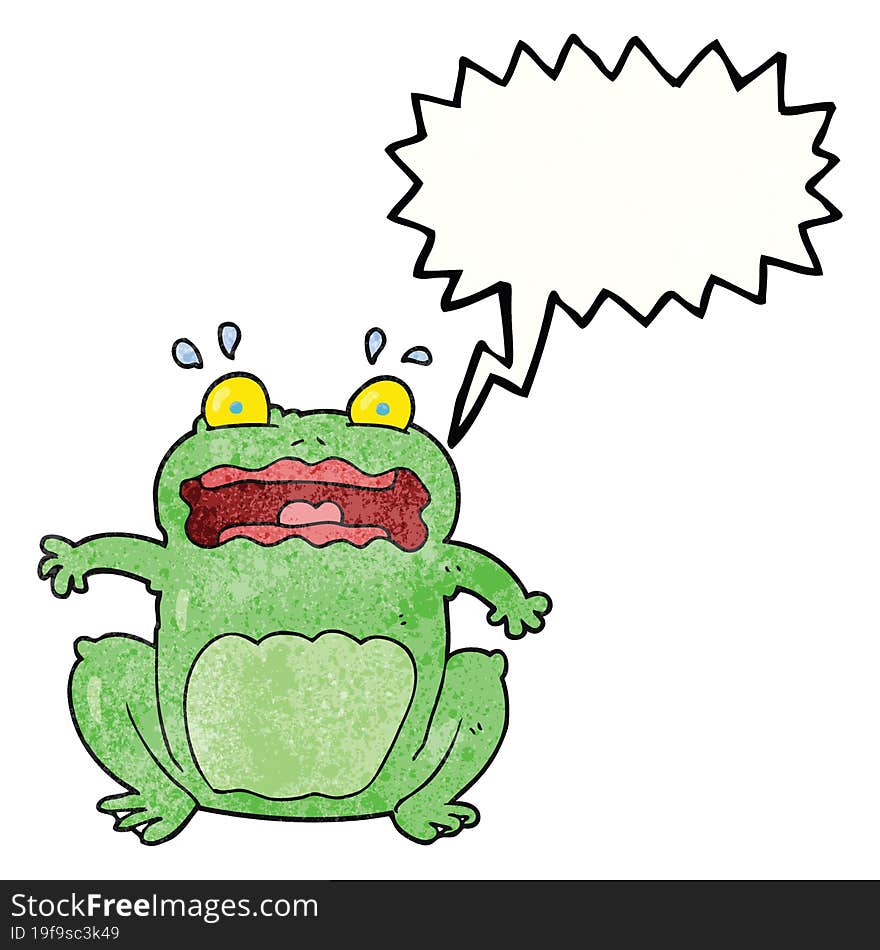 freehand speech bubble textured cartoon funny frightened frog