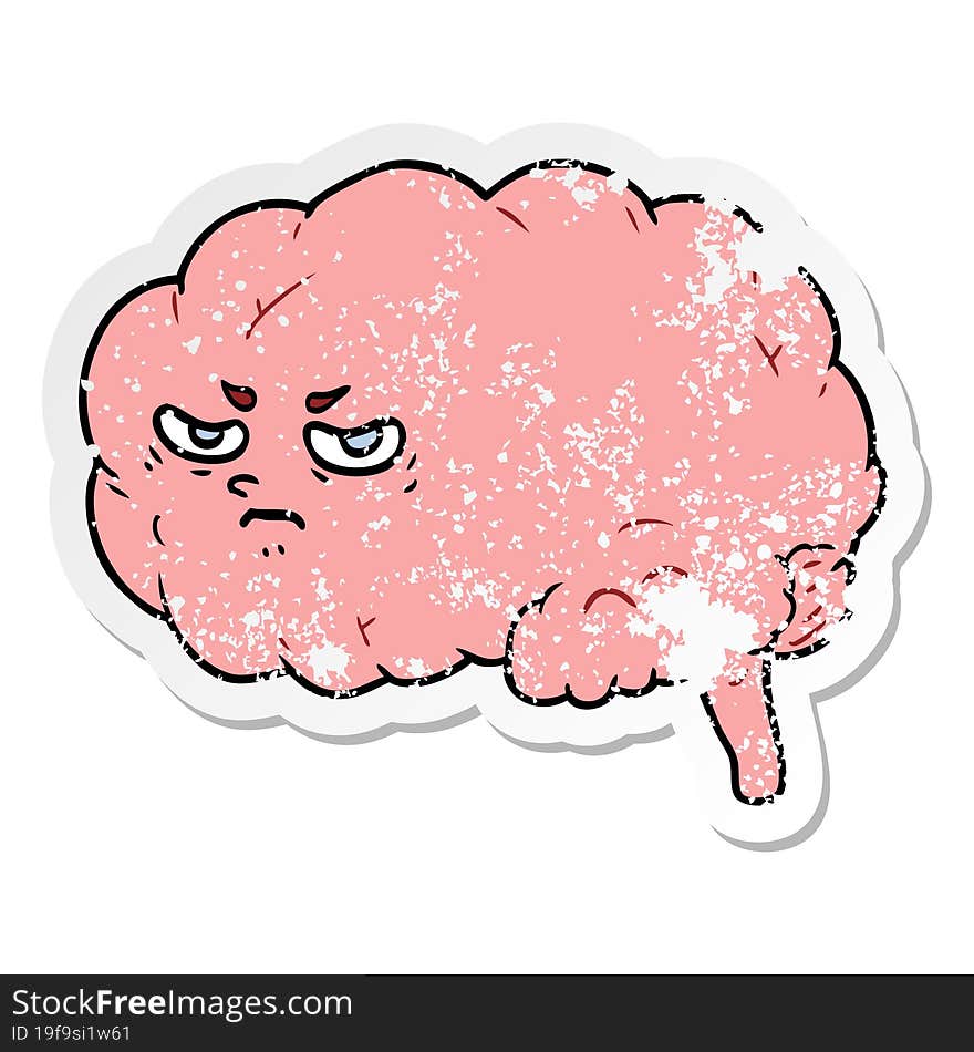 distressed sticker of a cartoon angry brain