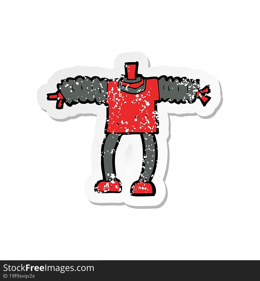 retro distressed sticker of a cartoon robot body