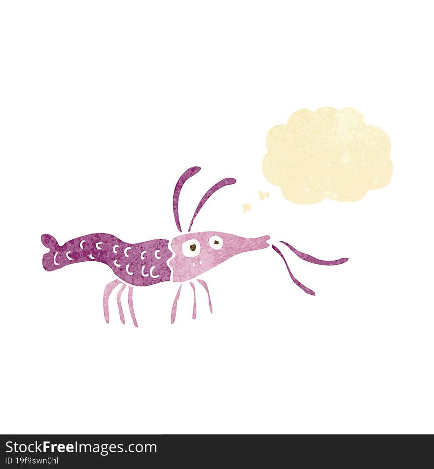 cartoon shrimp with thought bubble