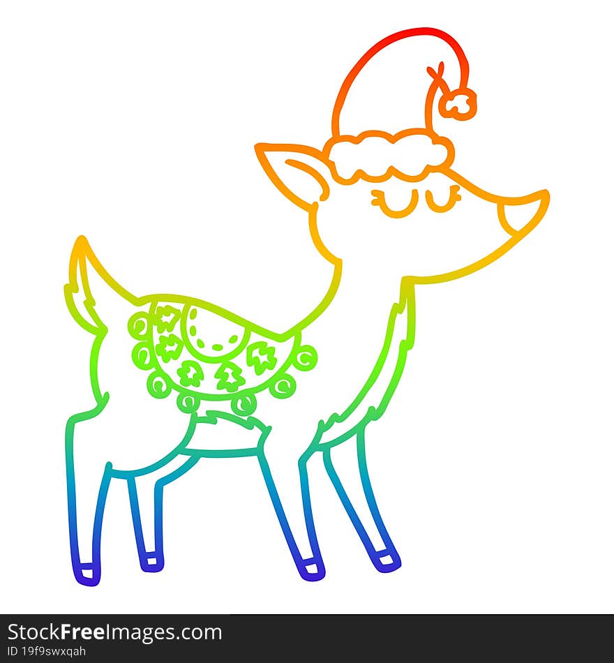 rainbow gradient line drawing of a cartoon reindeer