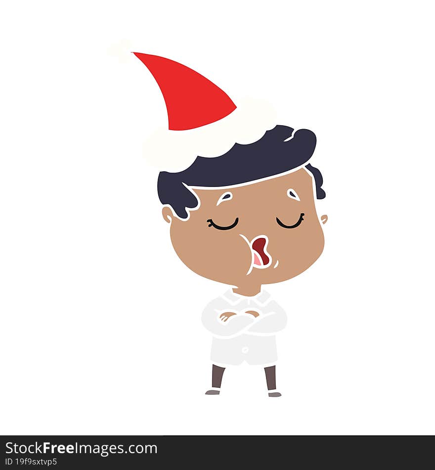 flat color illustration of a man talking wearing santa hat