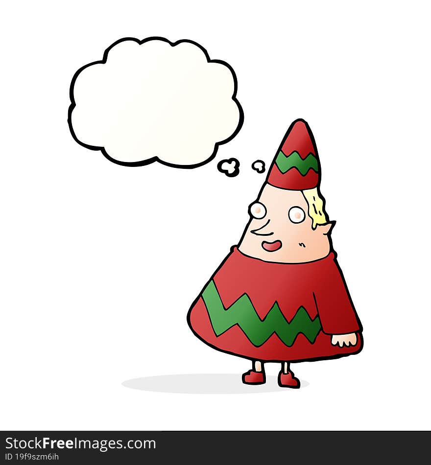 cartoon elf with thought bubble