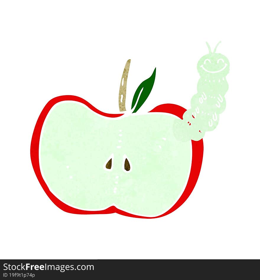 cartoon apple with bug