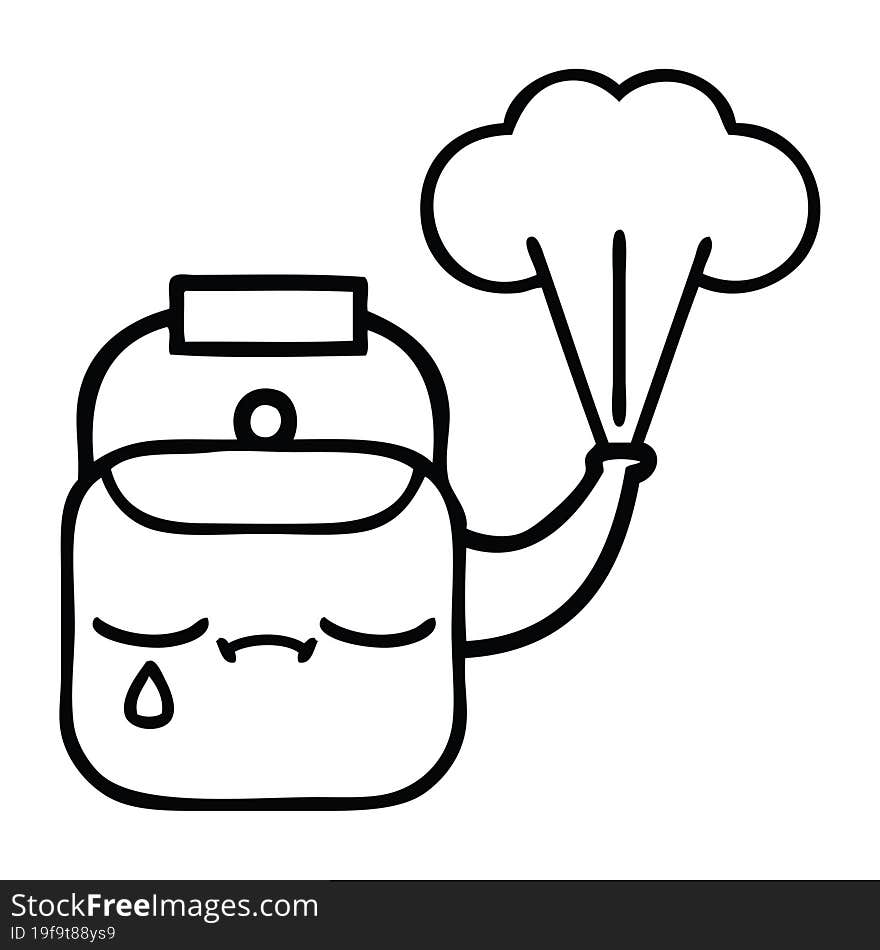 Line Drawing Cartoon Steaming Kettle