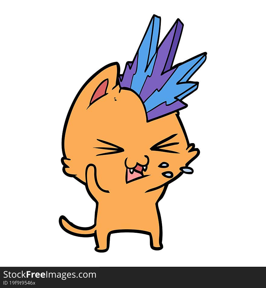 cartoon punk rock cat hissing. cartoon punk rock cat hissing