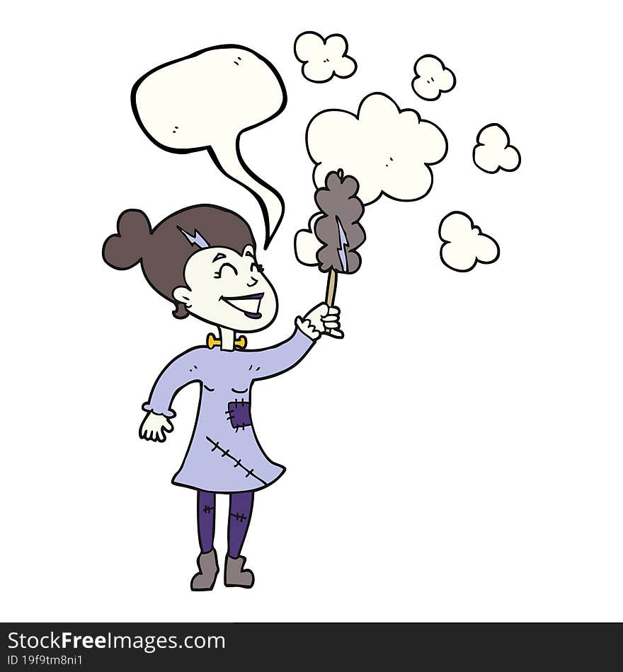 speech bubble cartoon zombie woman dusting