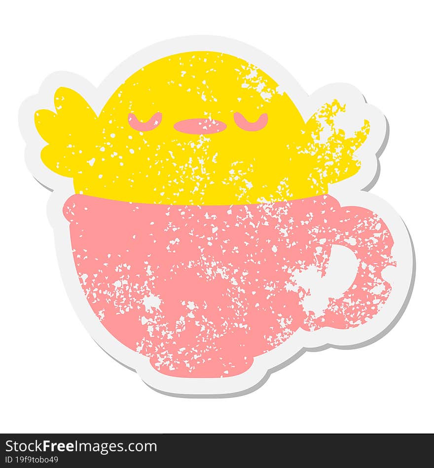 cute baby bird sitting in cup grunge sticker