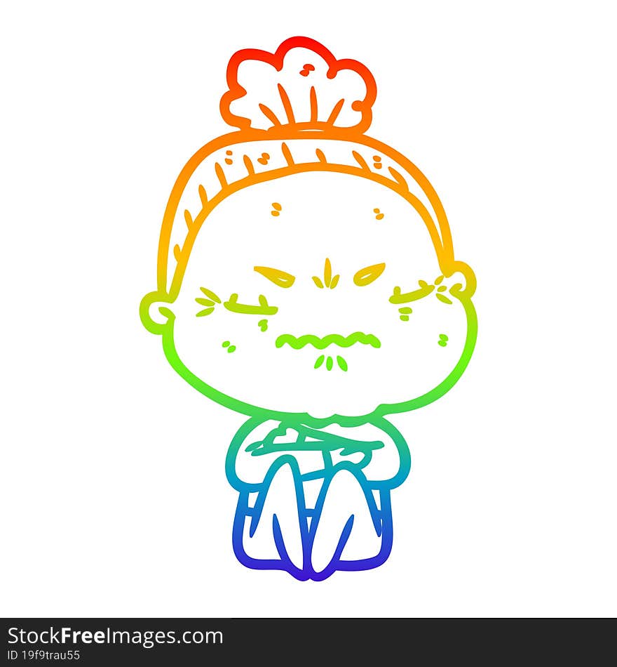 rainbow gradient line drawing cartoon annoyed old lady