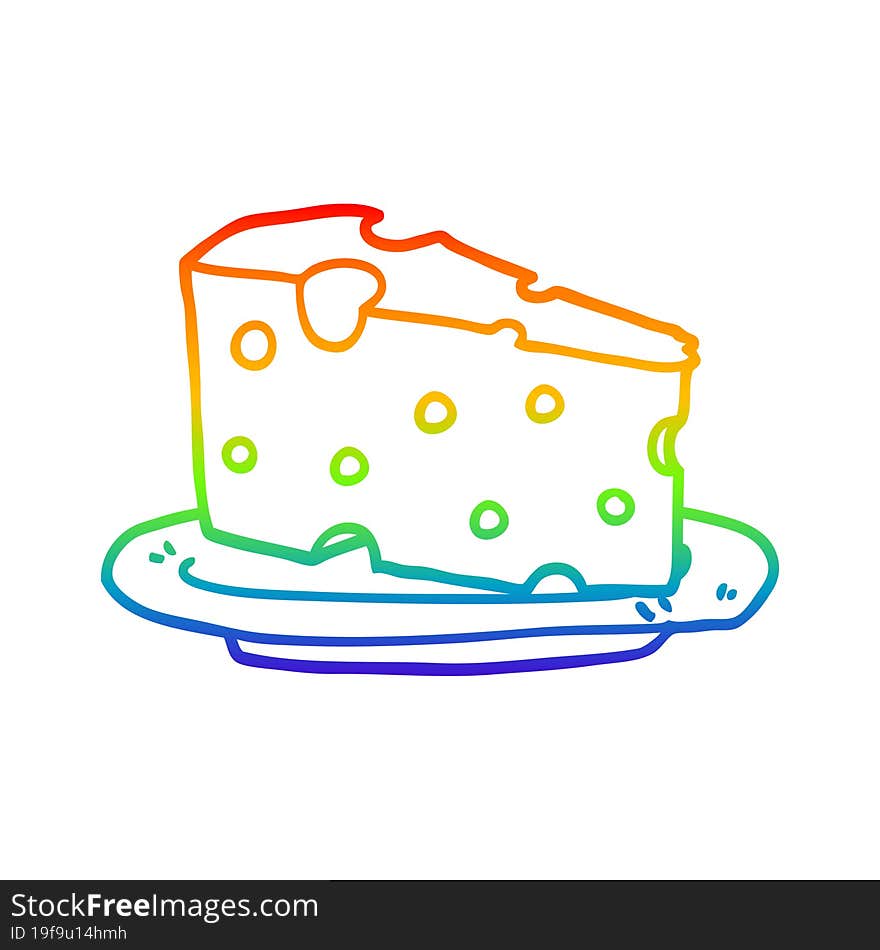 Rainbow Gradient Line Drawing Cartoon Cheese On Plate