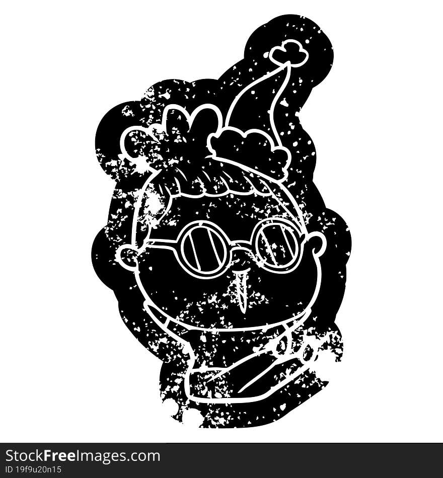 Cartoon Distressed Icon Of A Woman Wearing Spectacles Wearing Santa Hat