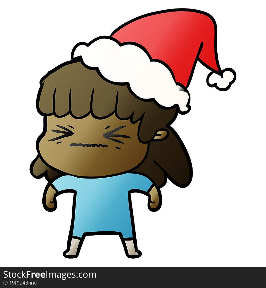 hand drawn gradient cartoon of a woman wearing santa hat