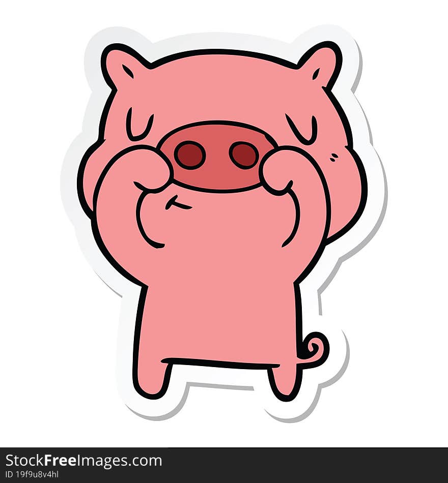 Sticker Of A Cartoon Content Pig