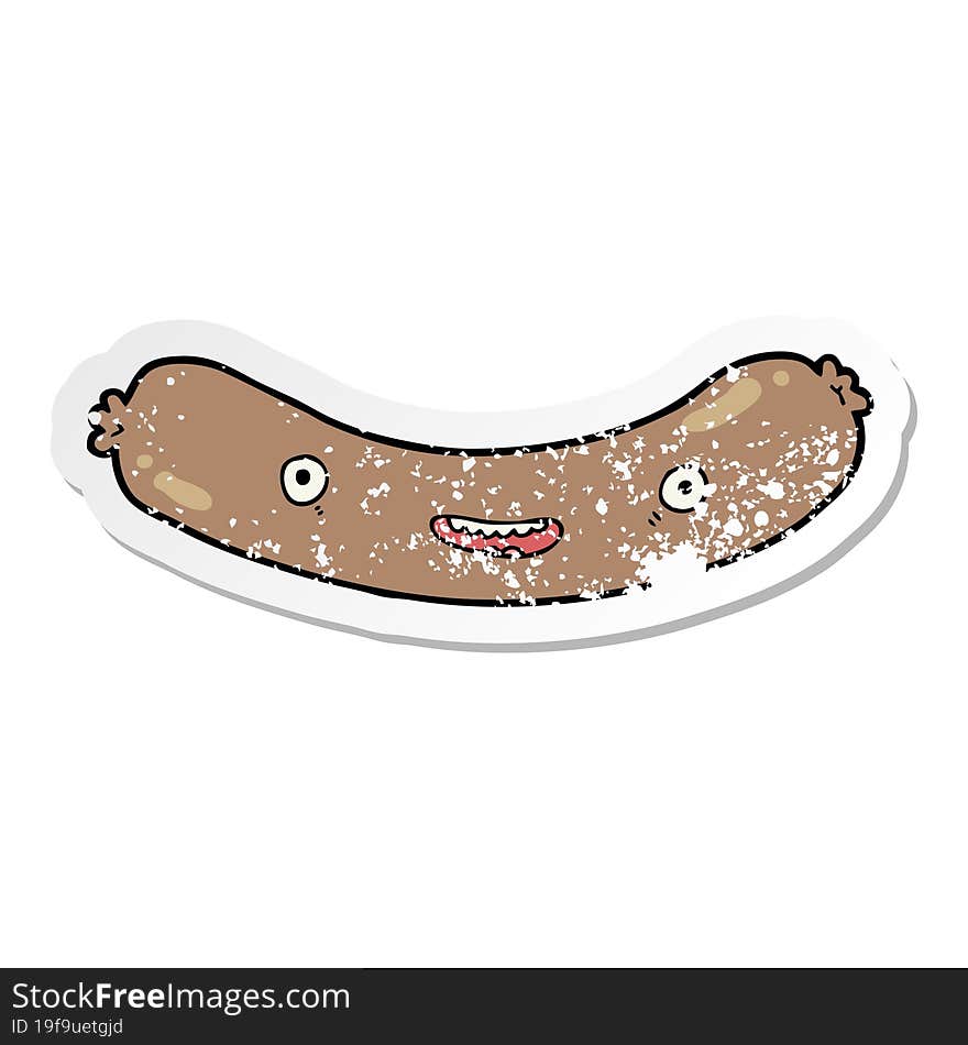 distressed sticker of a cartoon sausage