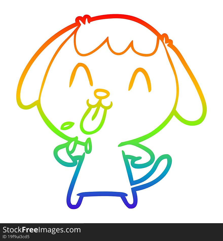 rainbow gradient line drawing of a cute cartoon dog