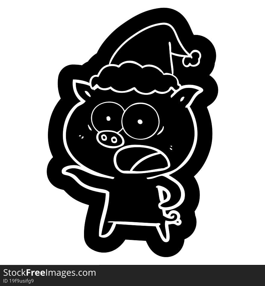 cartoon icon of a pig shouting wearing santa hat