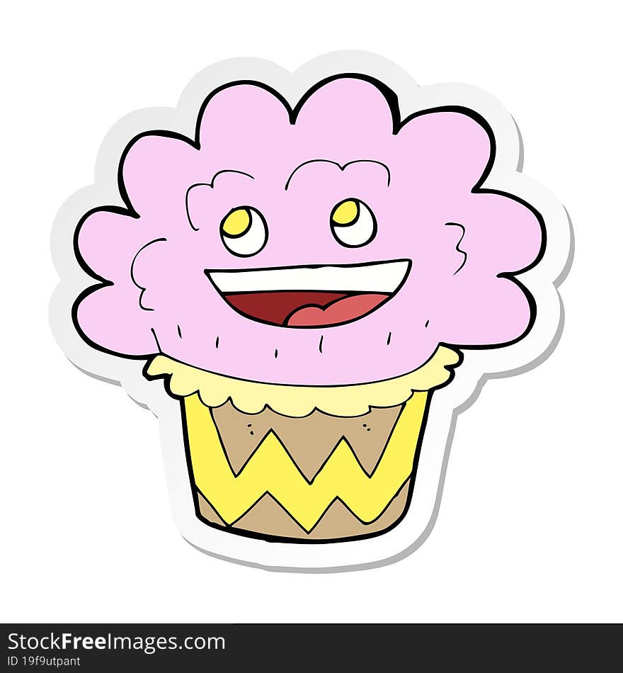 Sticker Of A Cartoon Happy Cupcake