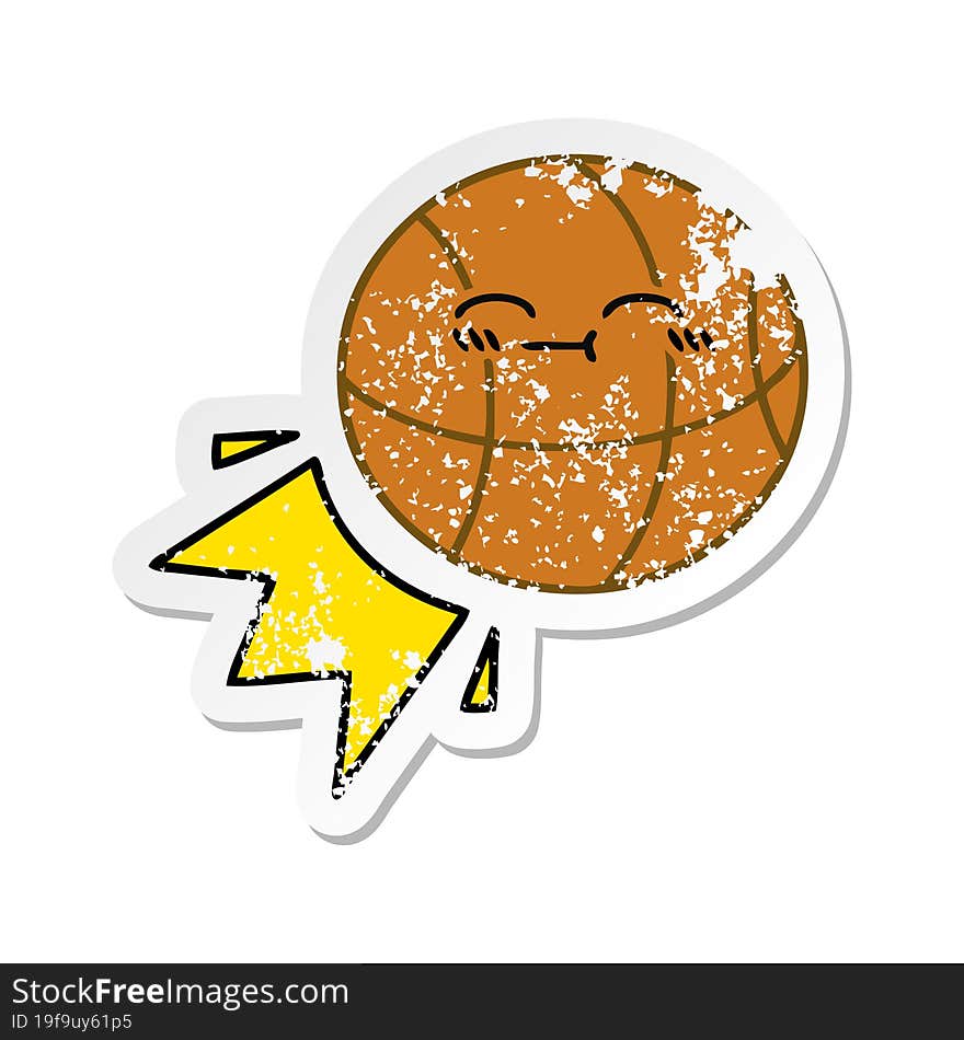 distressed sticker of a cute cartoon basketball