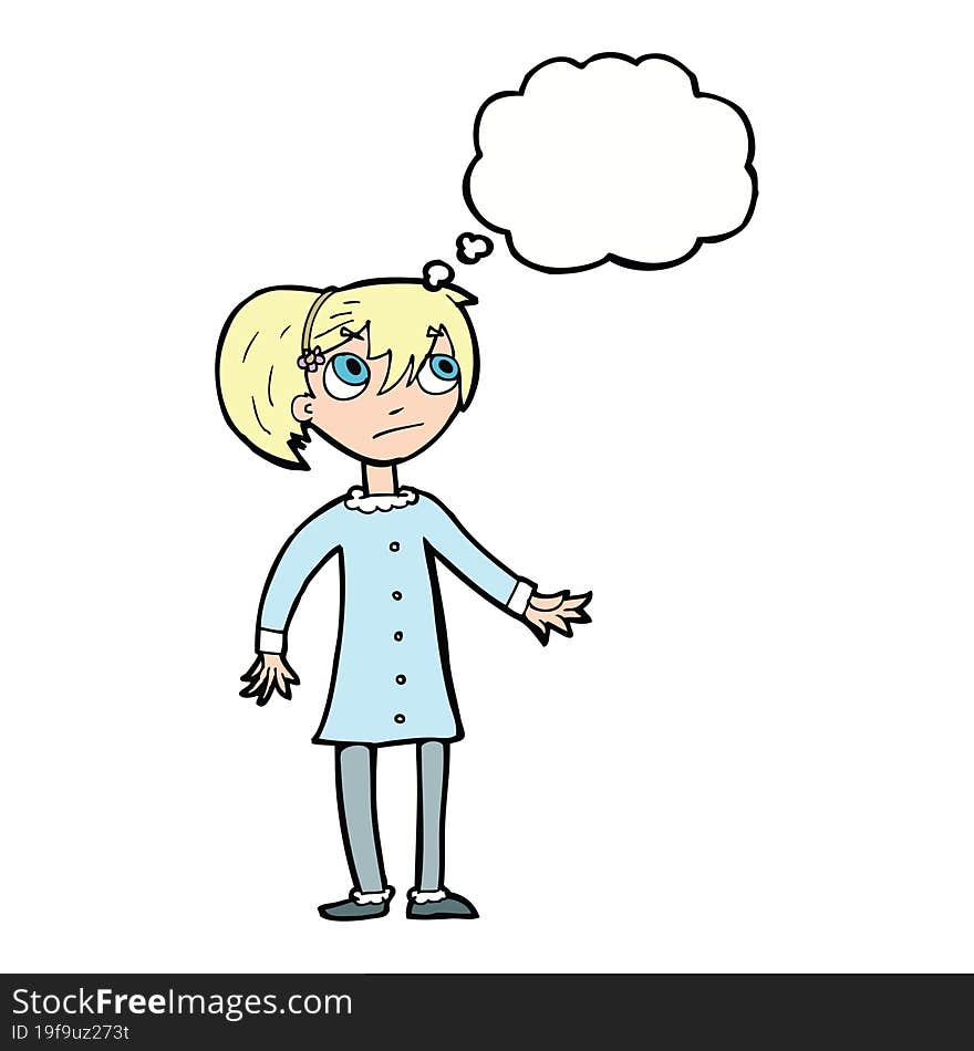 cartoon worried girl with thought bubble