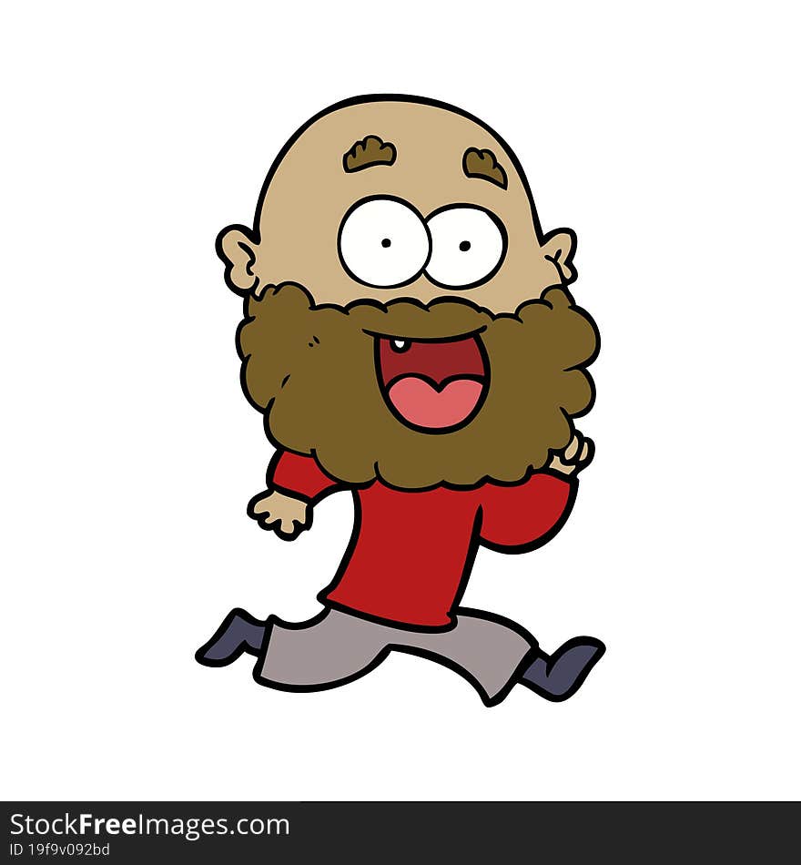 cartoon crazy happy man with beard running. cartoon crazy happy man with beard running