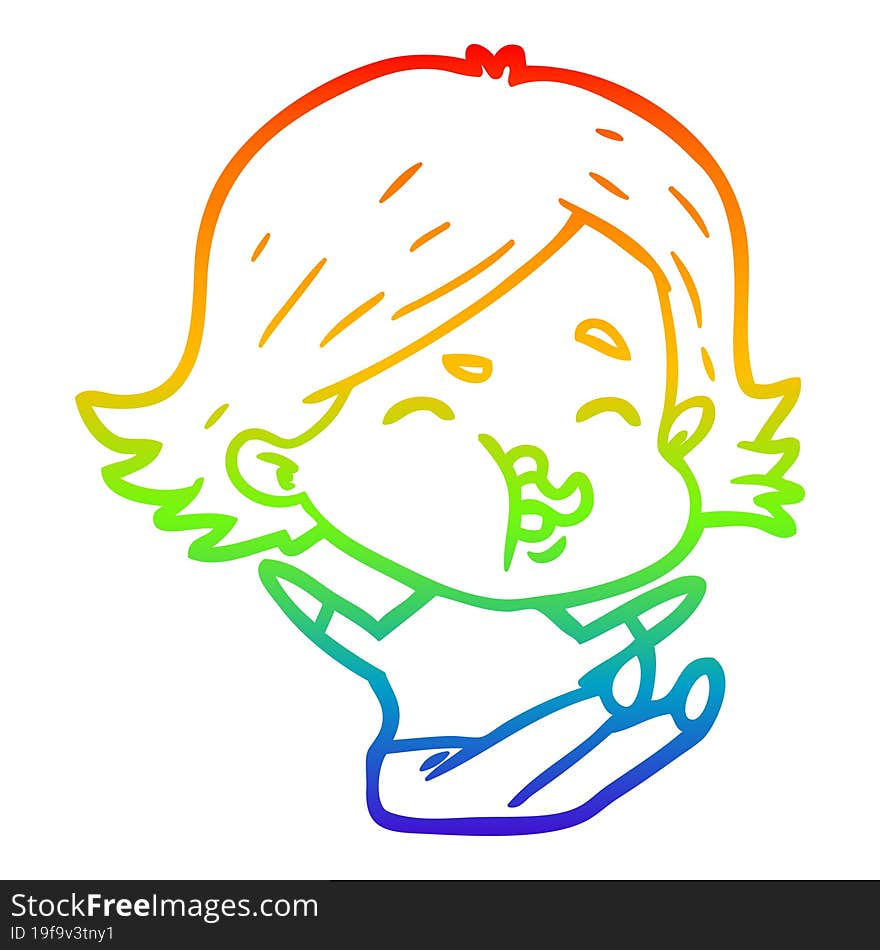 rainbow gradient line drawing cartoon girl pulling face