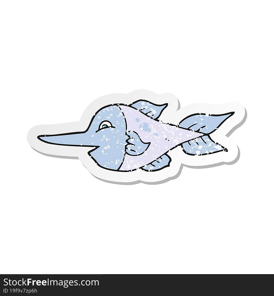 retro distressed sticker of a cartoon swordfish