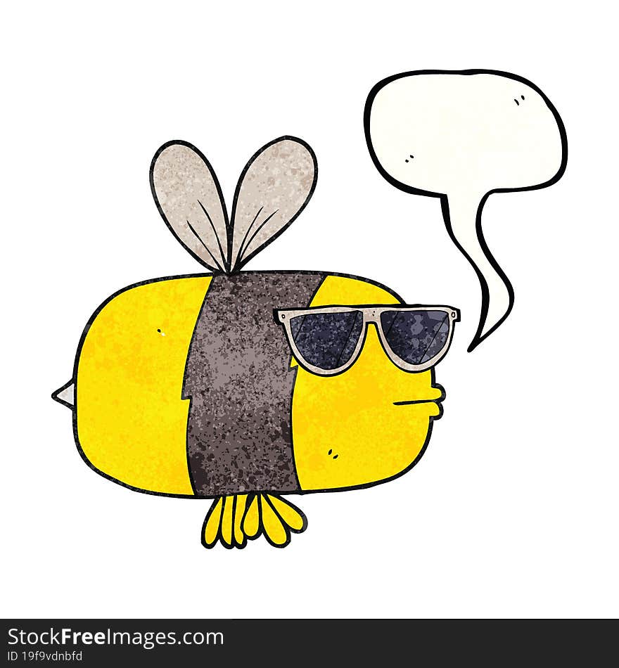 speech bubble textured cartoon bee wearing sunglasses