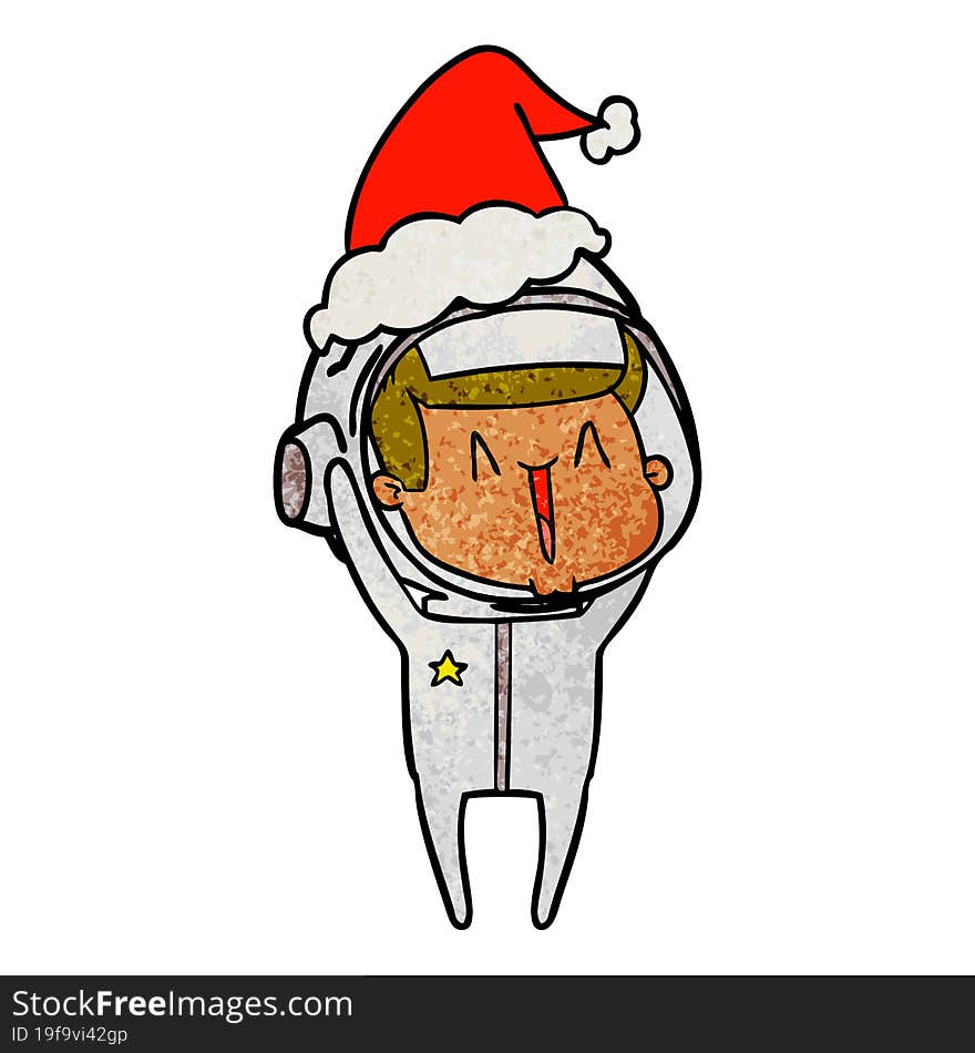 Happy Textured Cartoon Of A Astronaut Wearing Santa Hat