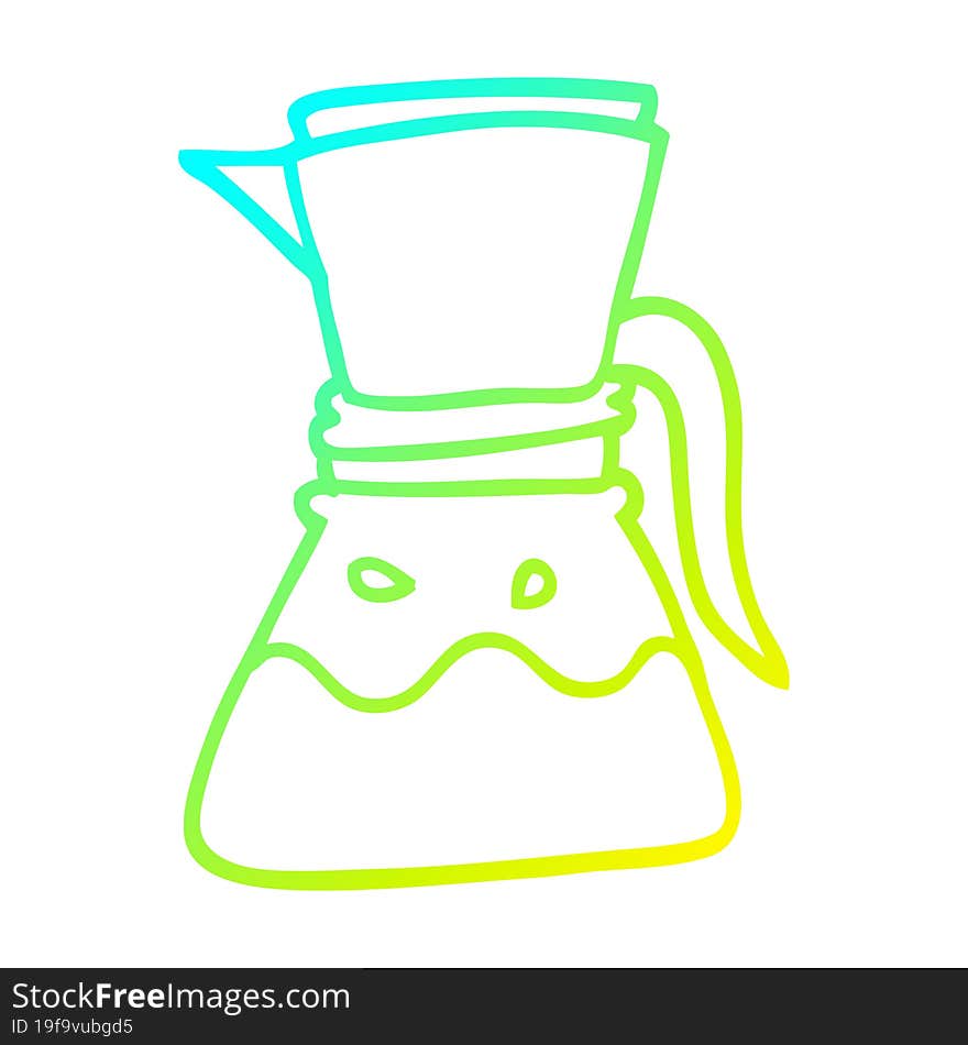 cold gradient line drawing of a cartoon filter coffee maker