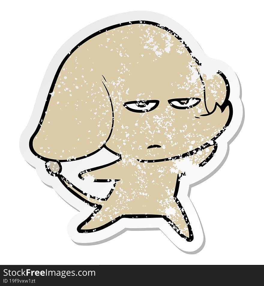 distressed sticker of a annoyed cartoon elephant