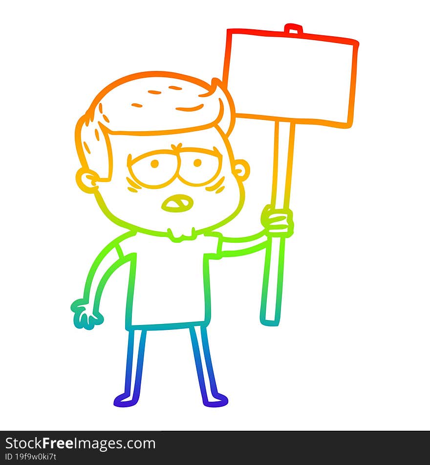 rainbow gradient line drawing of a cartoon tired man