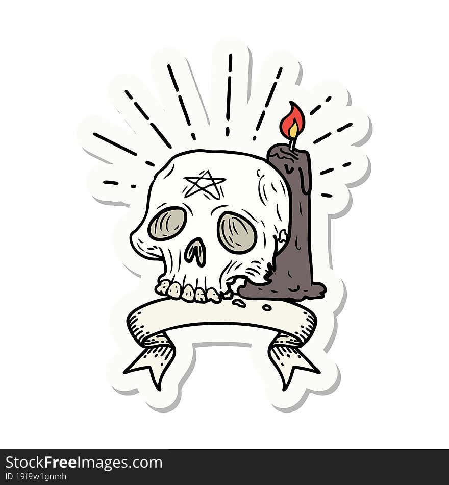 sticker of a tattoo style spooky skull and candle